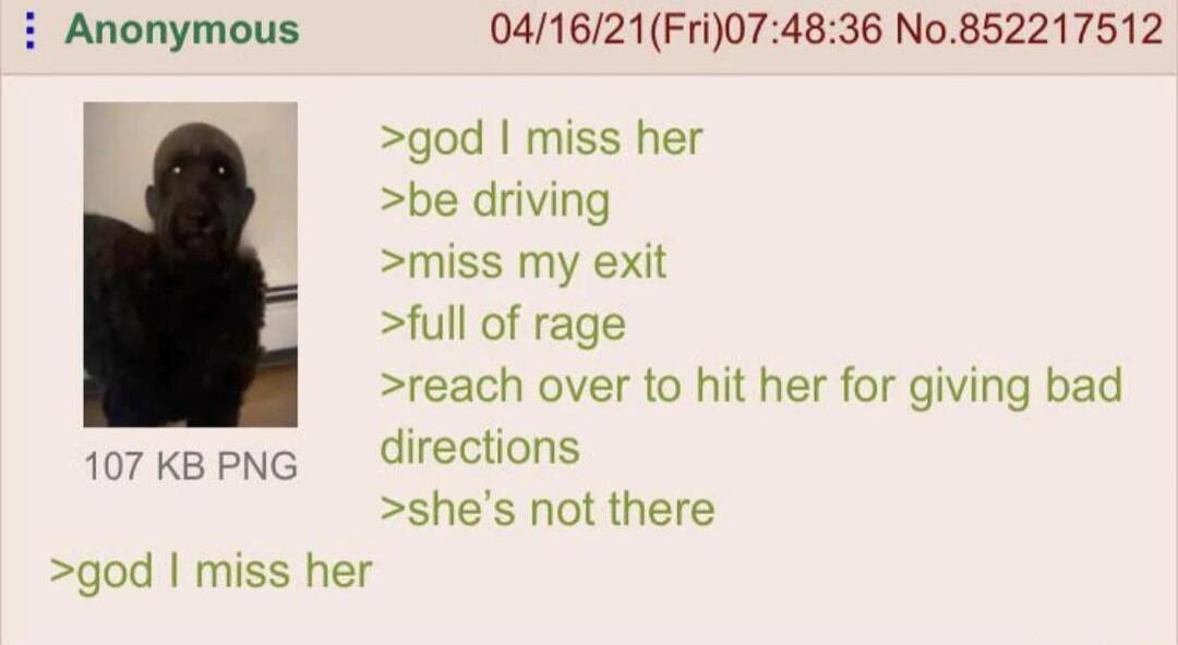 Anonymous 07 KB PNG god miss her 041621Fri074836 No852217512 god miss her be driving miss my exit full of rage reach over to hit her for giving bad directions shes not there