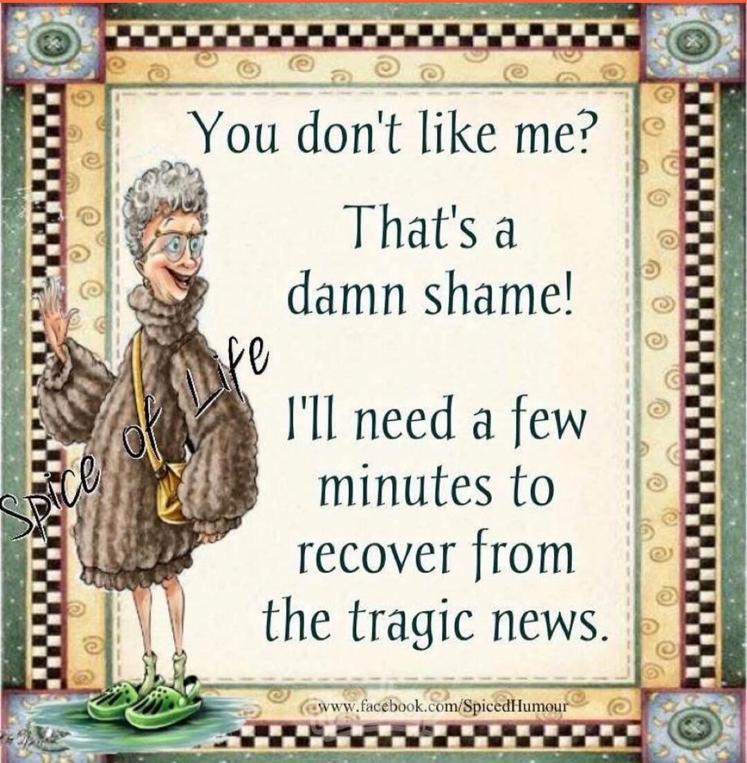 You don't like me? That's a damn shame! I'll need a few minutes to recover from the tragic news.