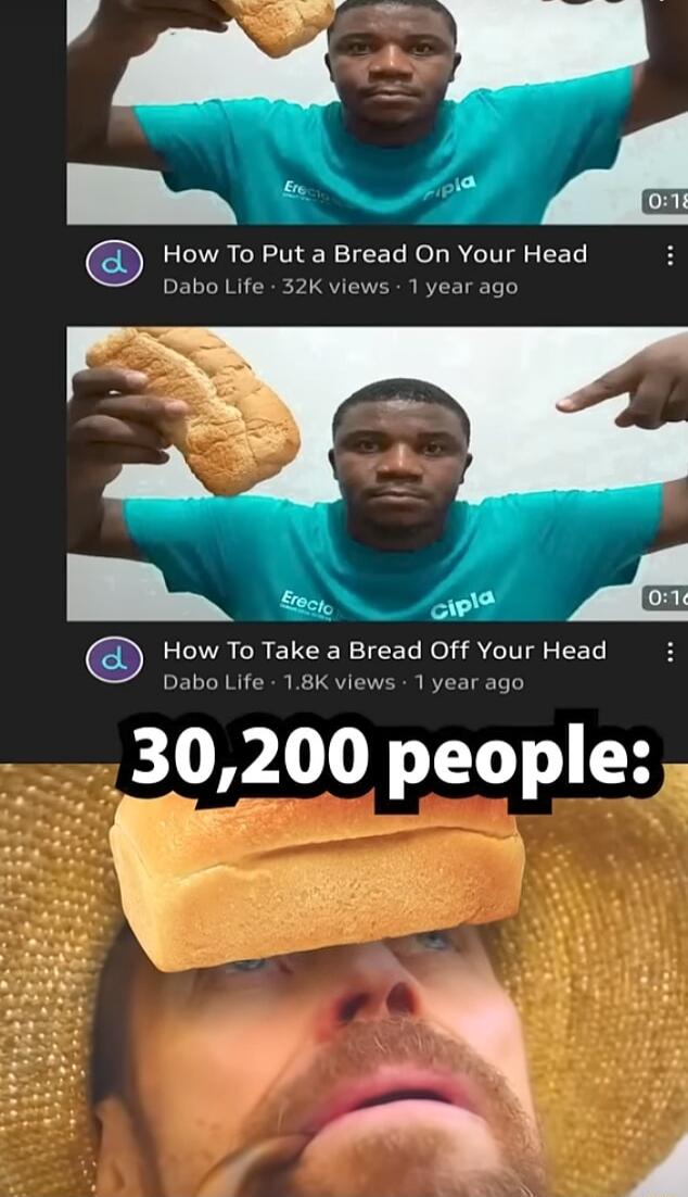 How To Put a Bread On Your Head Dabo Life 32K views 1 year ago How To Take a Bread Off Your Head Dabo Life 18K views 1 year ago 30200 people
