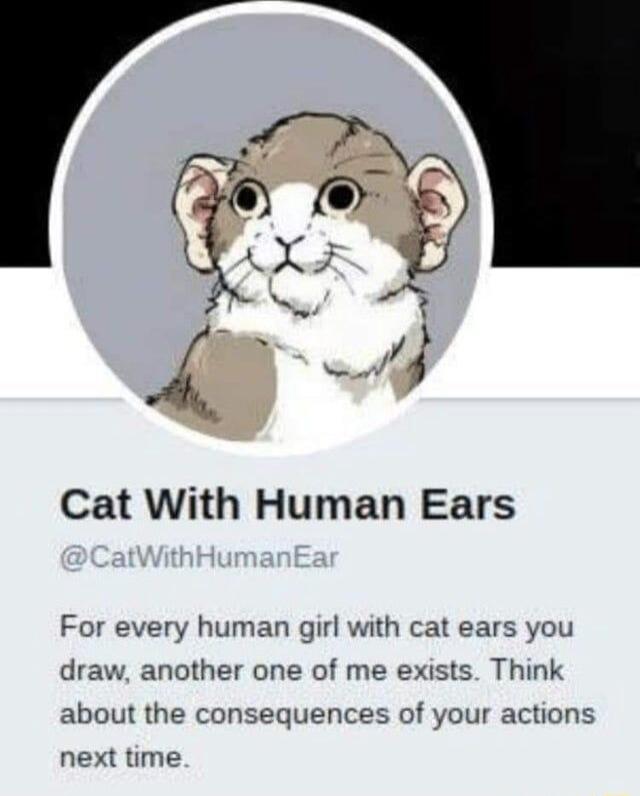 Cat With Human Ears For every human girl with cat ears you draw another one of me exists Think about the consequences of your actions next time