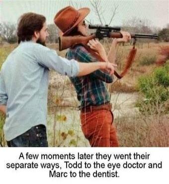 A few moments later they went their separate ways, Todd to the eye doctor and Marc to the dentist.