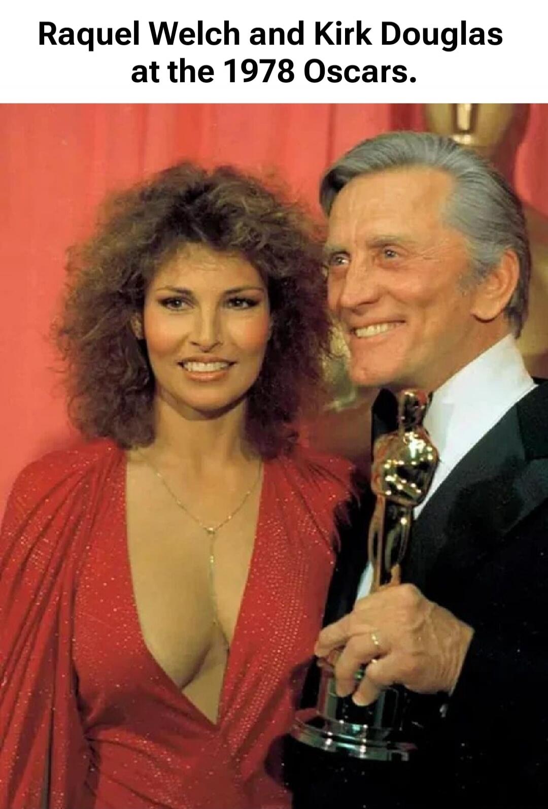 Raquel Welch and Kirk Douglas at the 1978 Oscars. Session ID: 1086602.