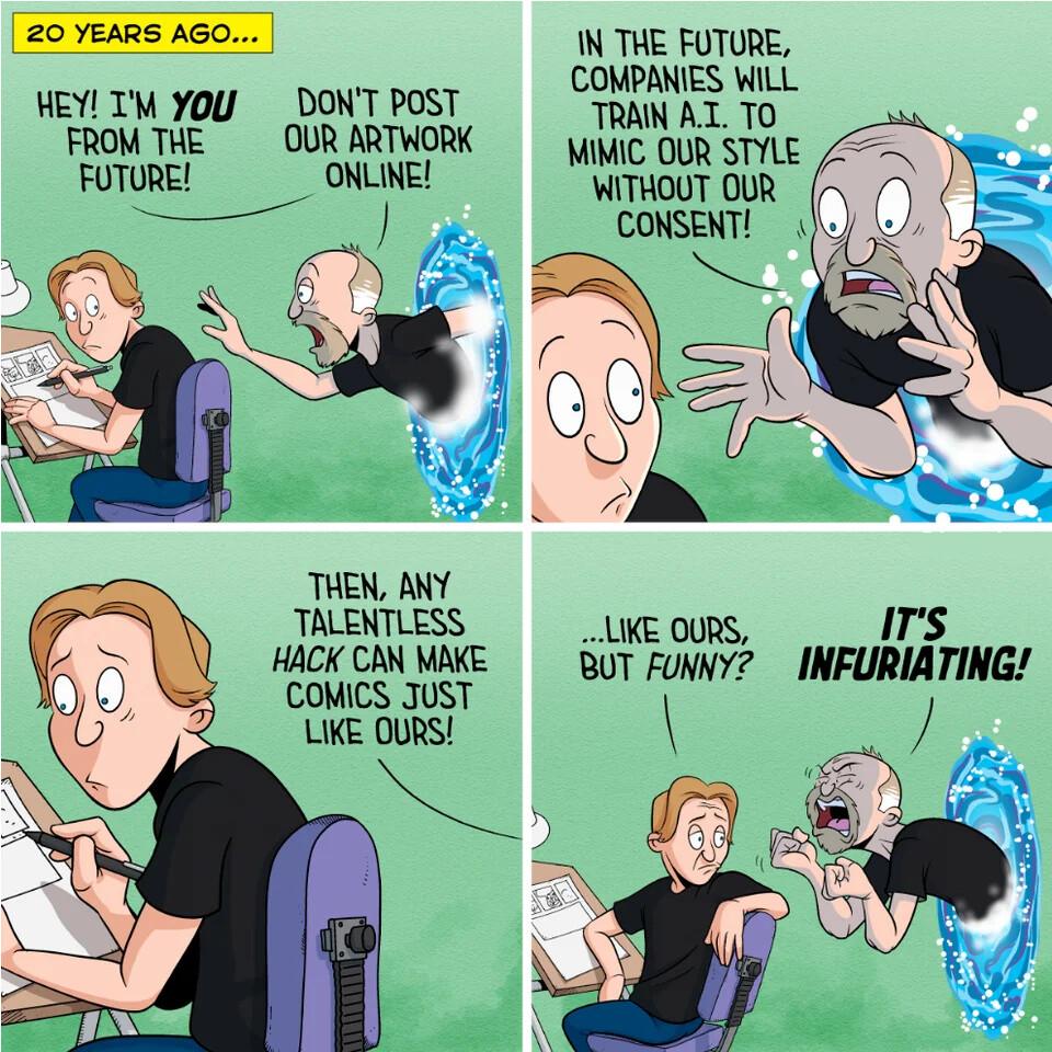 20 years Aco N THE FUTURE WEVITM YOU DONT POST COMPANIES WILL TRAIN AL TO FROM THE OUR ARTWORK FUTORE ONLINE MIMIC OUR STYLE THEN ANY TALENTLESS LIKE OURS HACK CAN MAKE BUT FUNNY IHFURM TING COMICS JUST LIKE OURS
