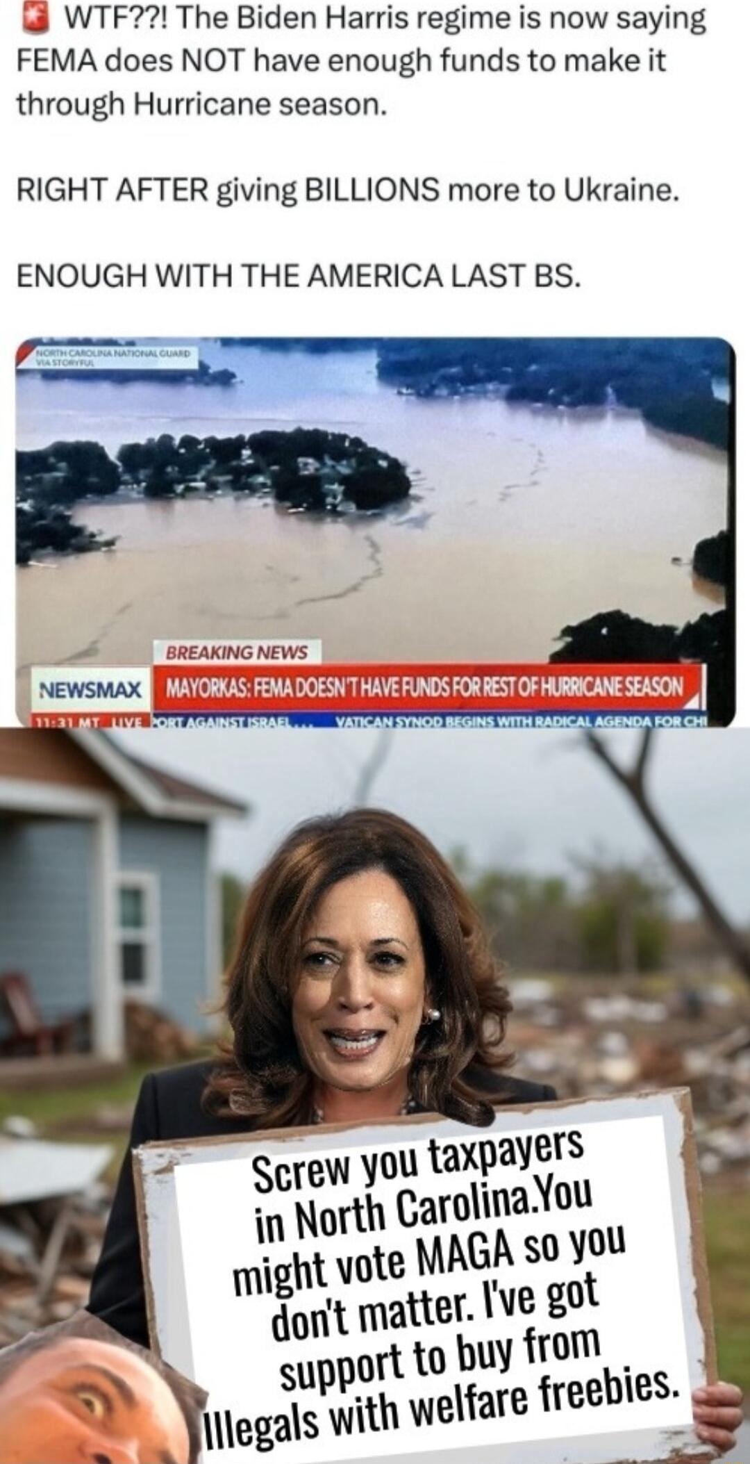 WTF The Biden Harris regime is now saying FEMA does NOT have enough funds to make it through Hurricane season RIGHT AFTER giving BILLIONS more to Ukraine ENOUGH WITH THE AMERICA LAST BS