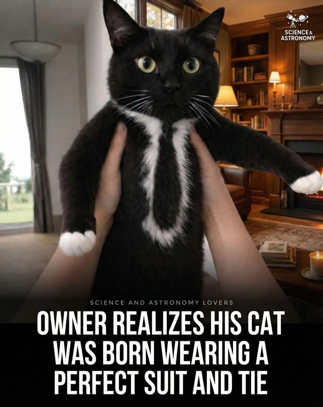 OWNER REALIZES HIS CAT WAS BORN WEARING A PERFECT SUIT AND TIE