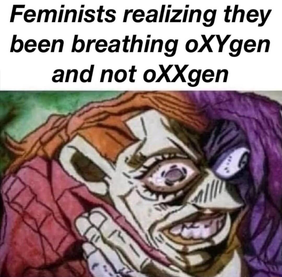 Feminists realizing they been breathing oXYgen and not oXXgen