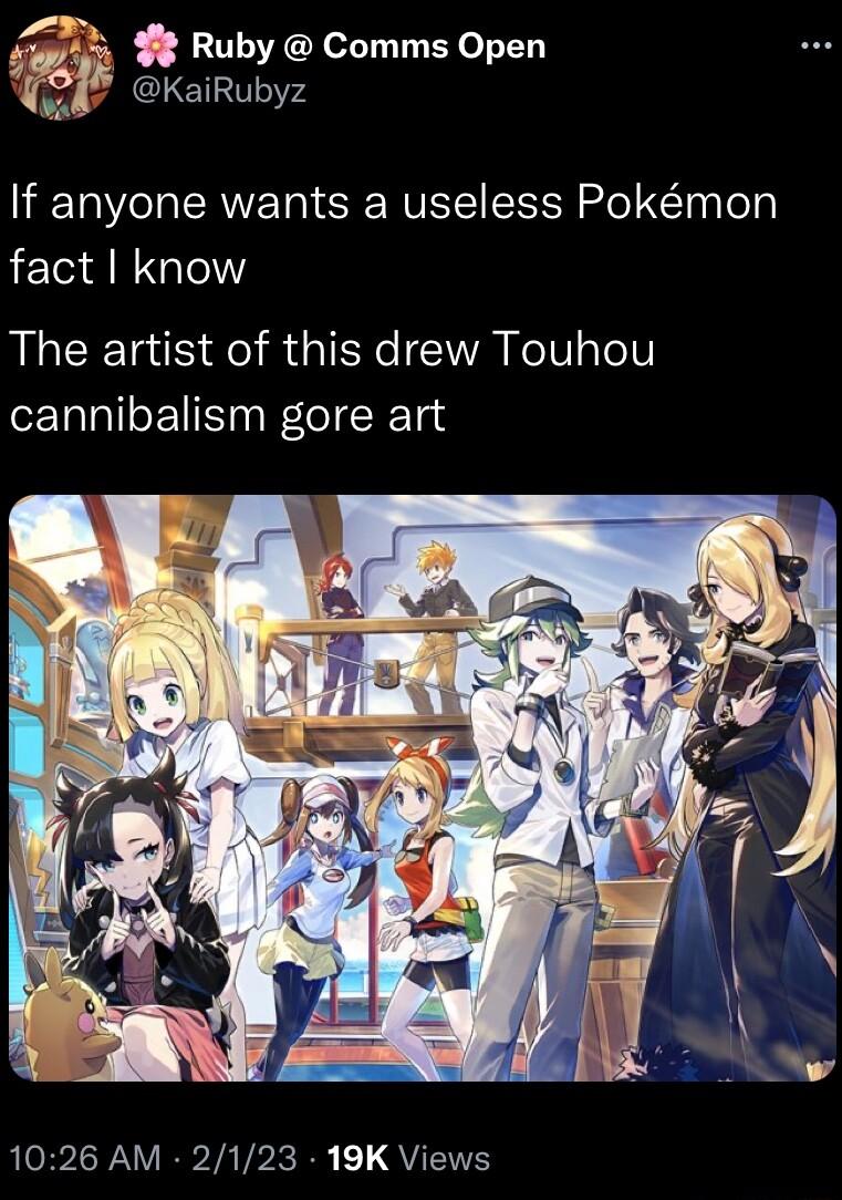 3 Ruby Comms Open KaiRubyz If anyone wants a useless Pokmon fact know The artist of this drew Touhou cannibalism gore art HOPLPA R IA VPR RR L QUL
