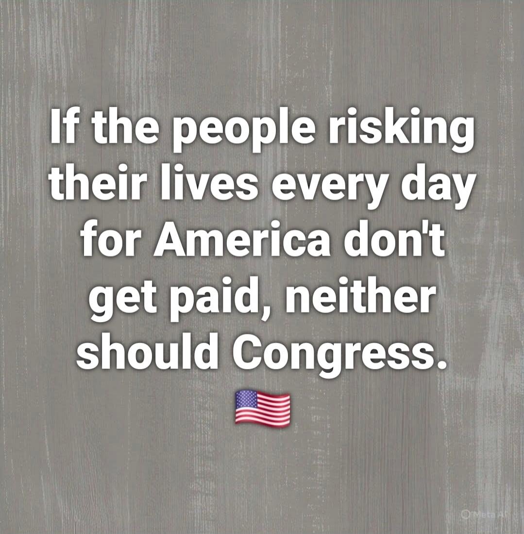 If the people risking their lives everyday for America don't get paid, neither should Congress. 🇺🇸