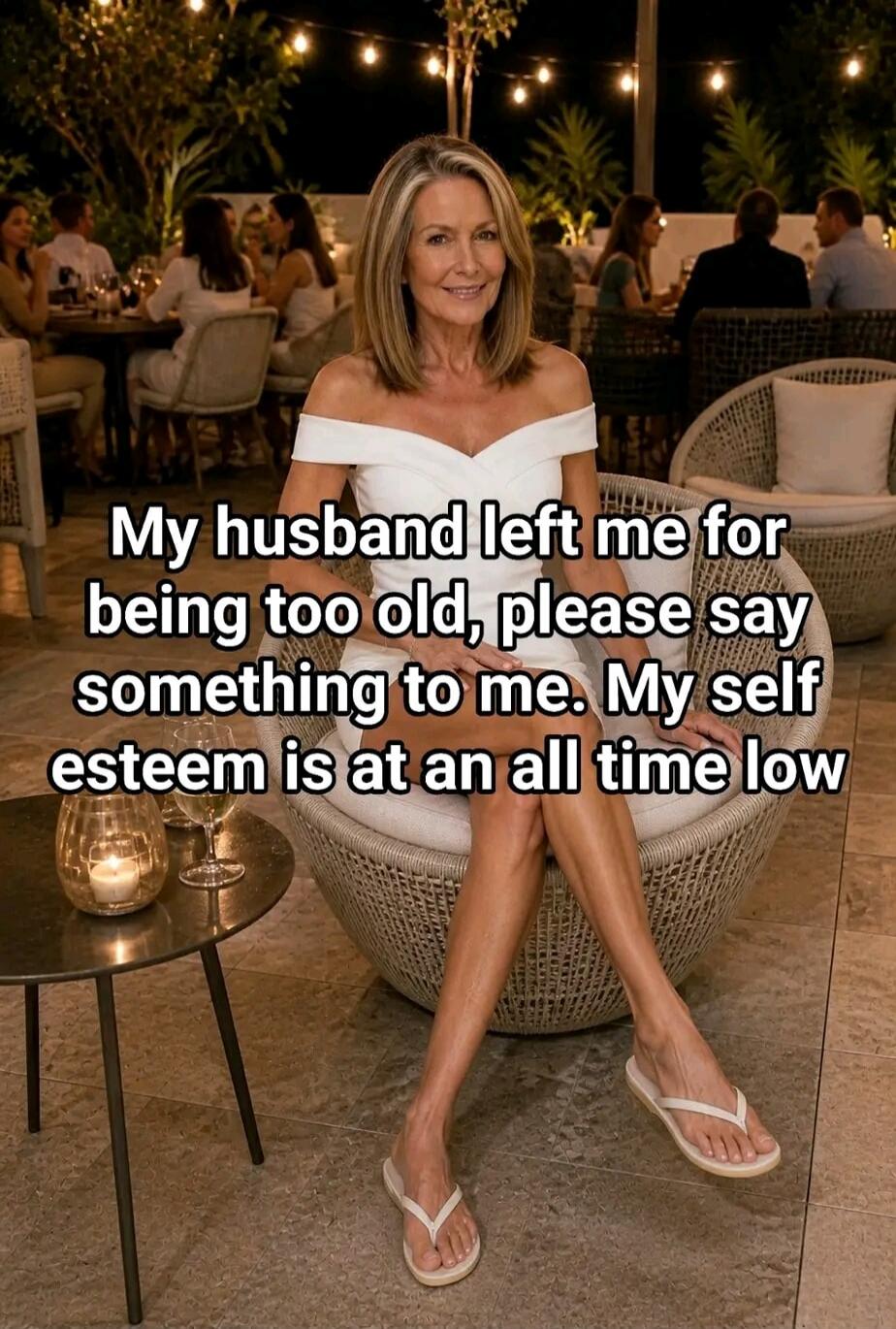 My husband left me for being too old, please say something to me. My self esteem is at an all time low