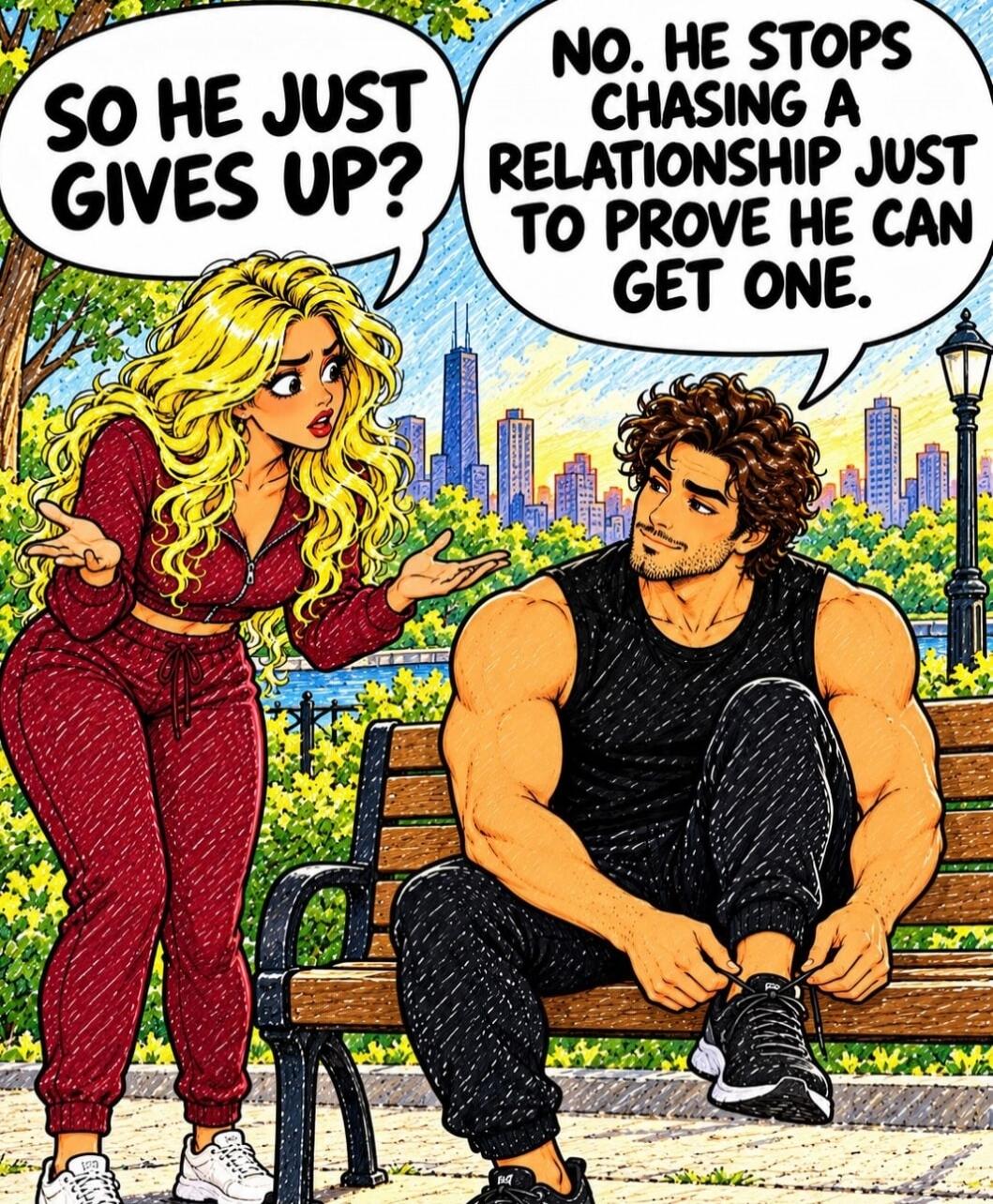 SO HE JUST GIVES UP? NO. HE STOPS CHASING A RELATIONSHIP JUST TO PROVE HE CAN GET ONE.