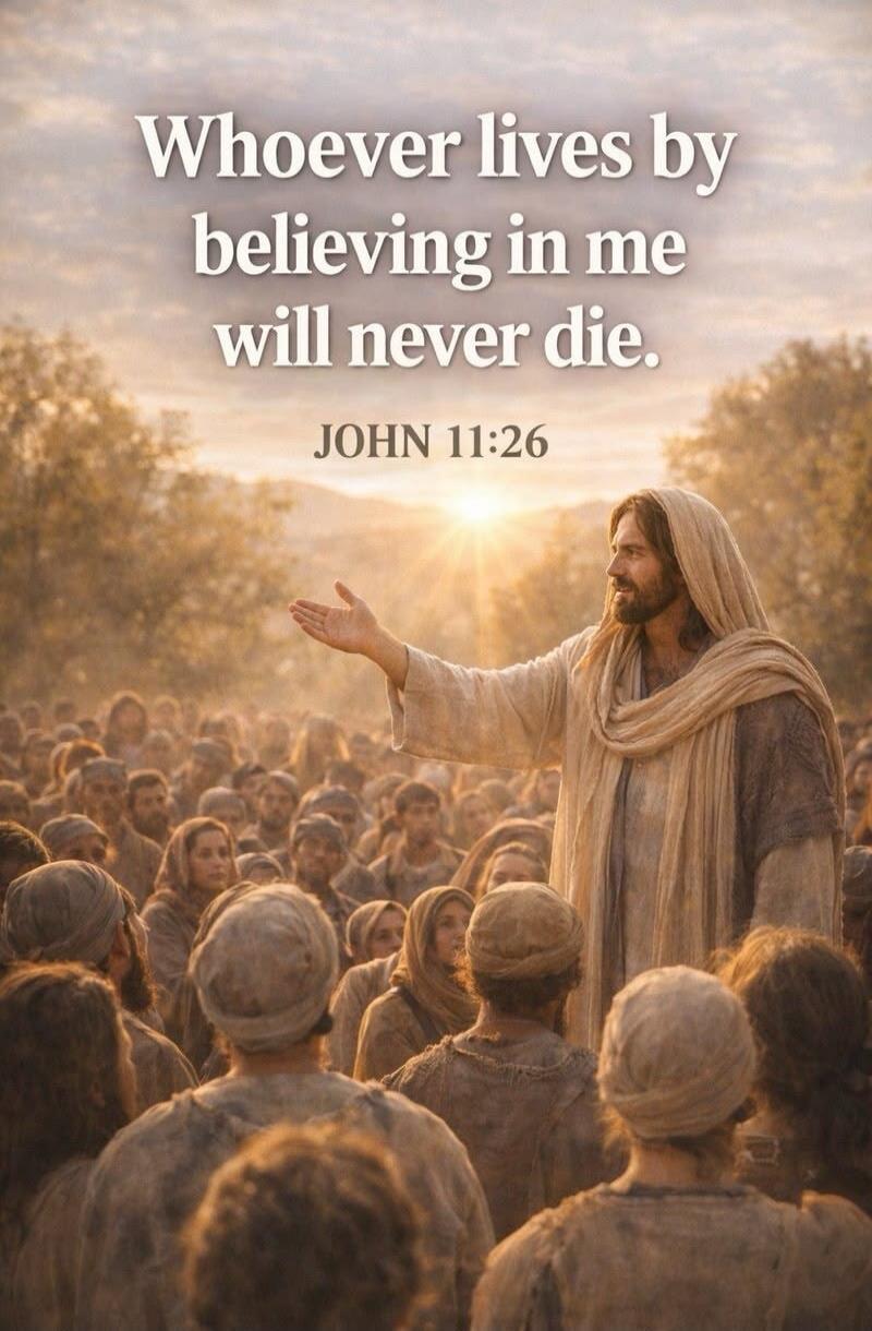 Whoever lives by believing in me will never die. John 11:26