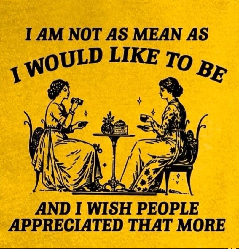 I AM NOT AS MEAN AS I WOULD LIKE TO BE AND I WISH PEOPLE APPRECIATED THAT MORE