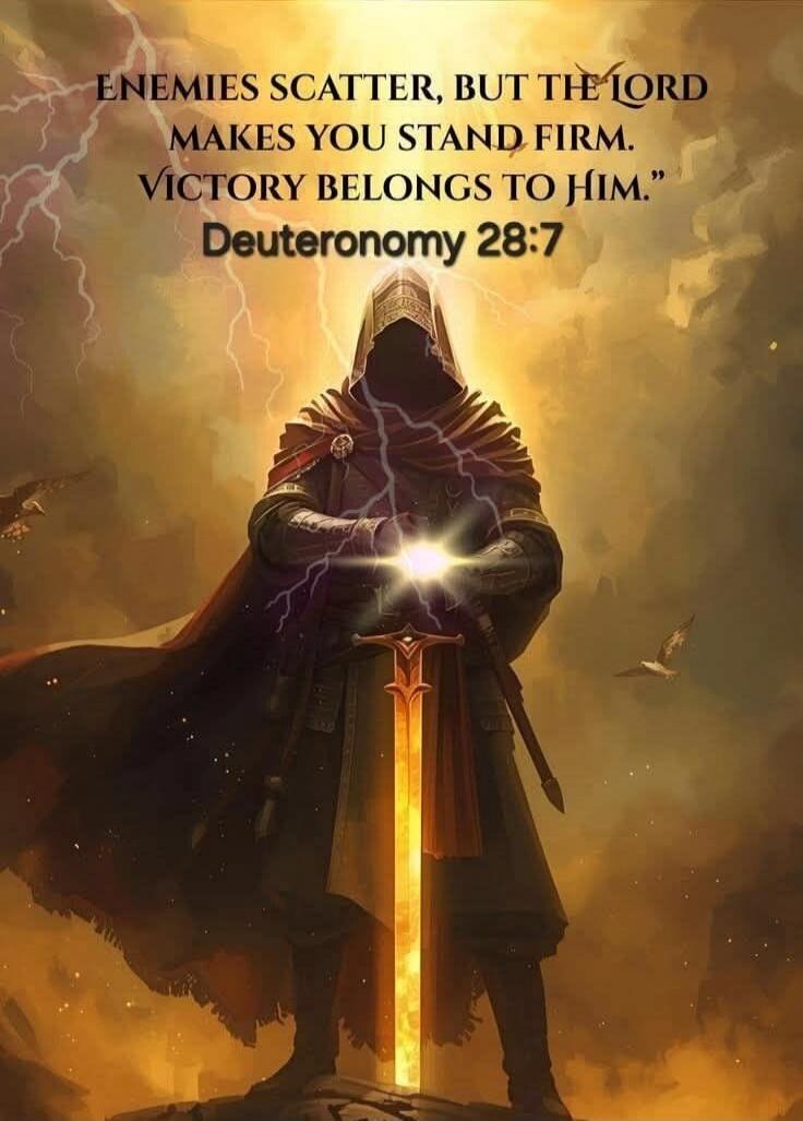 ENEMIES SCATTER, BUT THE LORD MAKES YOU STAND FIRM. VICTORY BELONGS TO HIM. Deuteronomy 28:7