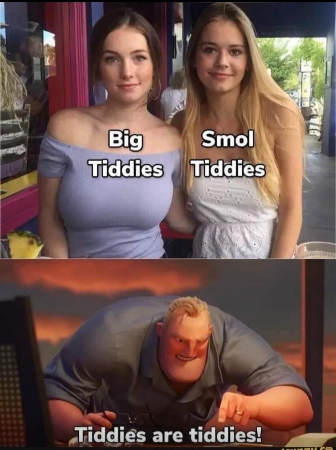 Big Tiddies
Smol Tiddies
Tiddies are tiddies!
