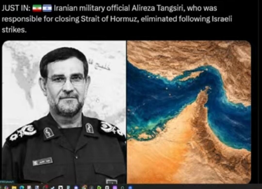 JUST IN: 🇮🇷 🇦🇪 Iranian military official Alireza Tangsiri, who was responsible for closing Strait of Hormuz, eliminated following Israeli strikes.