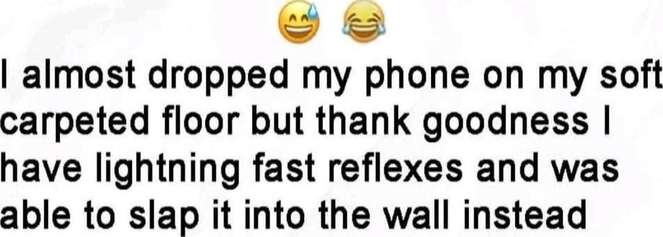 I almost dropped my phone on my soft carpeted floor but thank goodness I have lightning fast reflexes and was able to slap it into the wall instead 😂😂
