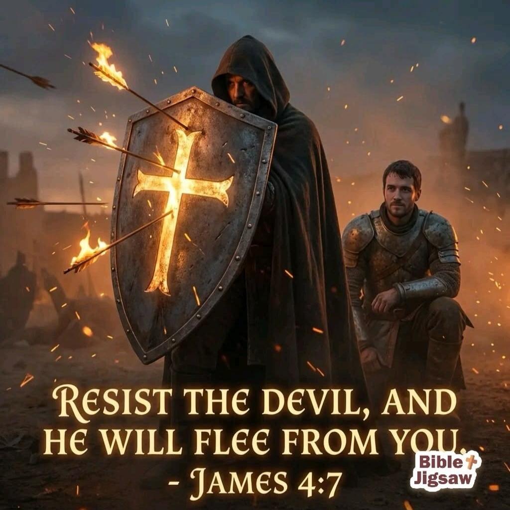 RESIST THE DEVIL, AND HE WILL FLEE FROM YOU. - JAMES 4:7. Bible Jigsaw.