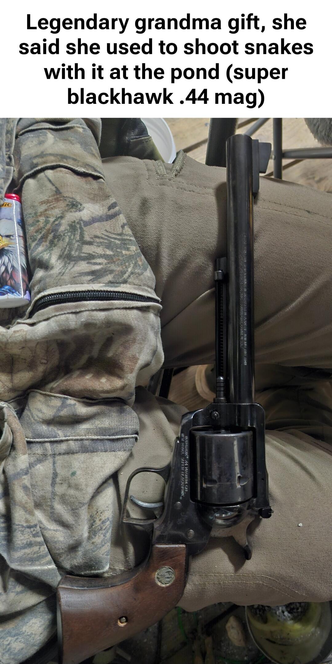 Legendary grandma gift, she said she used to shoot snakes with it at the pond (super blackhawk .44 mag)