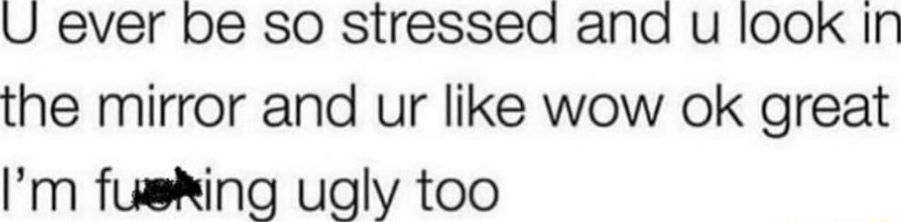 U ever be so stressed ana u look In the mirror and ur like wow ok great Im fueking ugly too