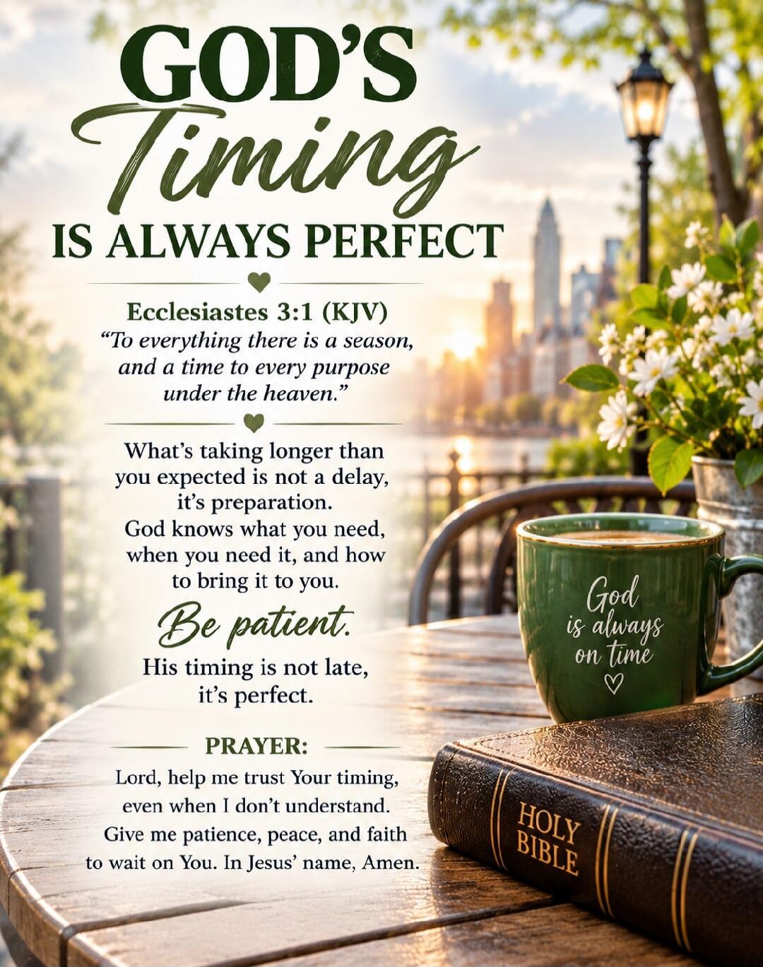GOD'S Timing IS ALWAYS PERFECT Ecclesiastes 3:1 (KJV) 