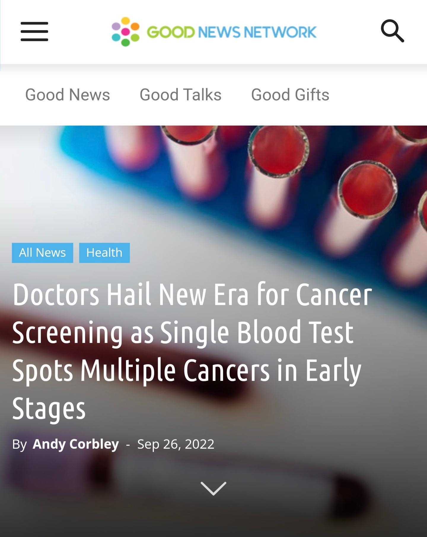 NEWS NETWORK Spots Multiple CancersinEarly Nel By Andy Corbley Sep 262022 v