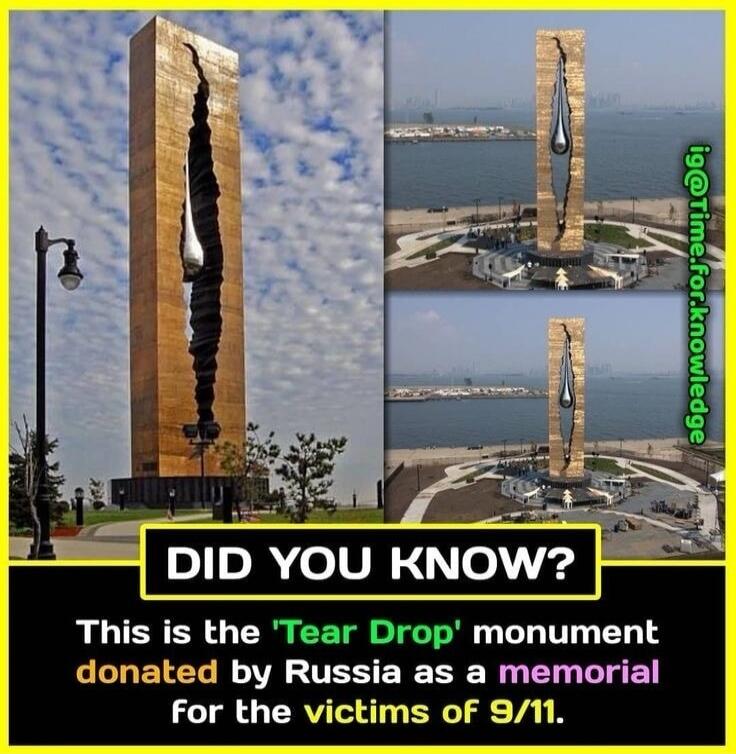 DID YOU KNOW? This is the 'Tear Drop' monument donated by Russia as a memorial for the victims of 9/11.