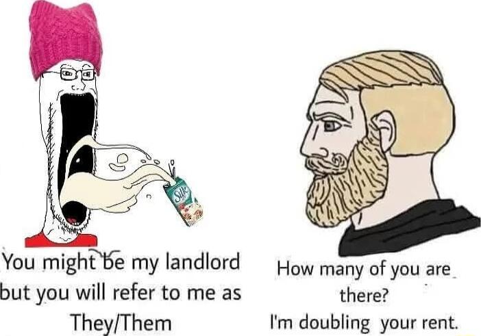 You might Be my landlord but you will refer to me as TheyThem How many of you are there Im doubling your rent