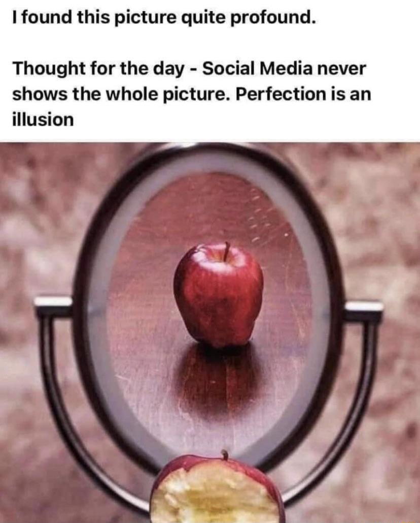 I found this picture quite profound Thought for the day Social Media never shows the whole picture Perfection is an illusion