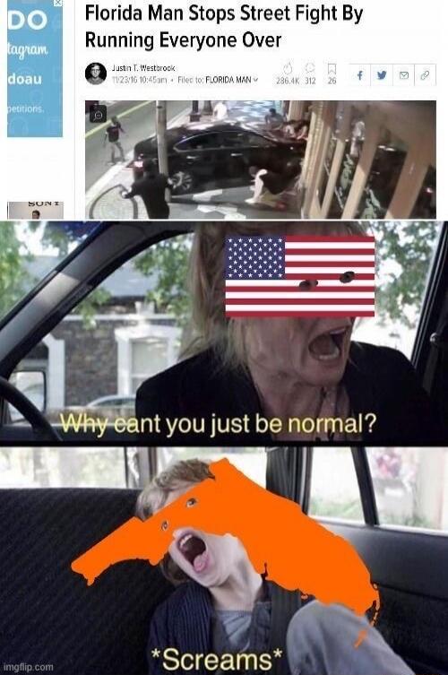 Florida Man Stops Street Fight By Running Everyone Over. Why cant you just be normal? *Screams*