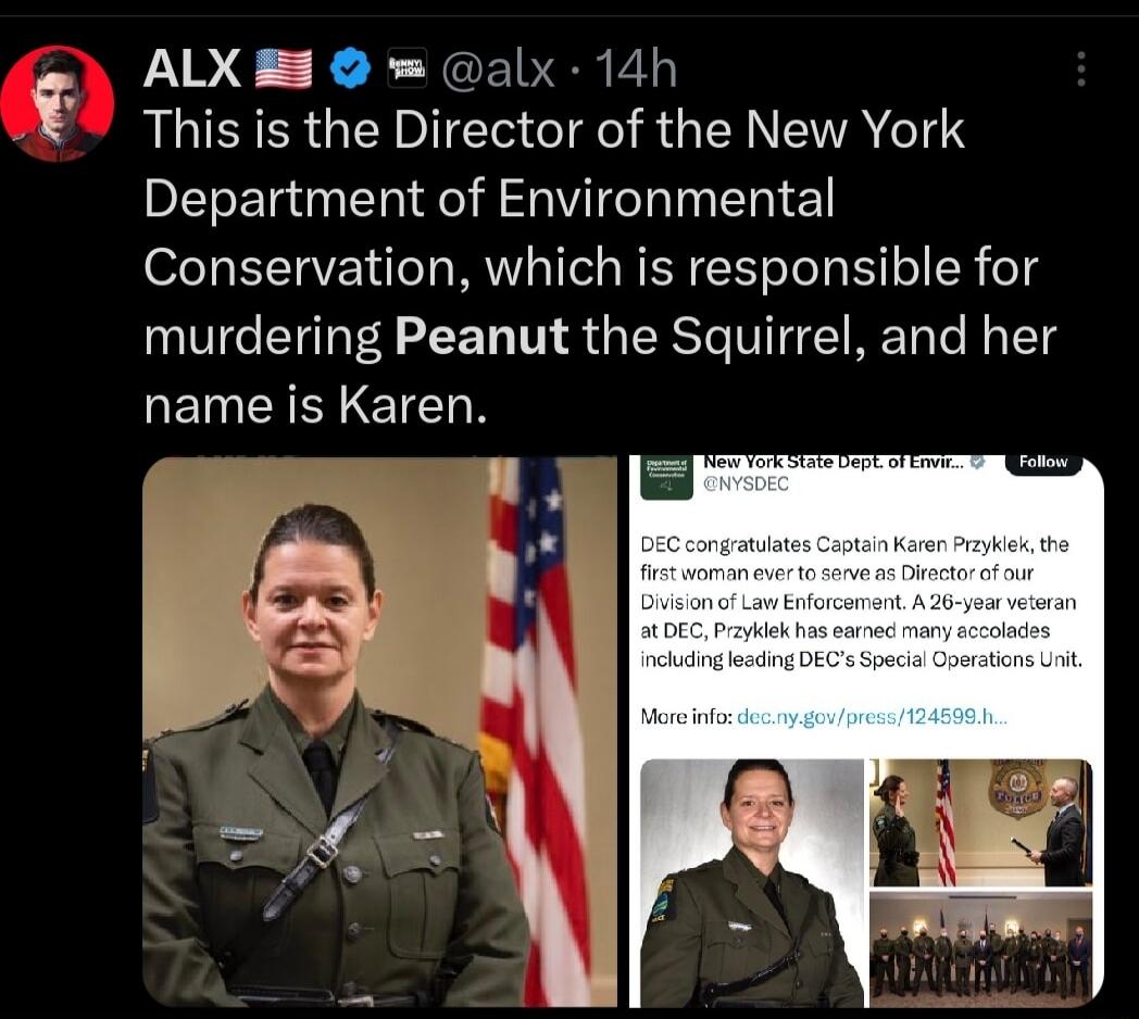 ALX B8 alx 14h ALIEIER GV TR R GERNENATT Department of Environmental Conservation which is responsible for murdering Peanut the Squirrel and her REINEIEECICIN