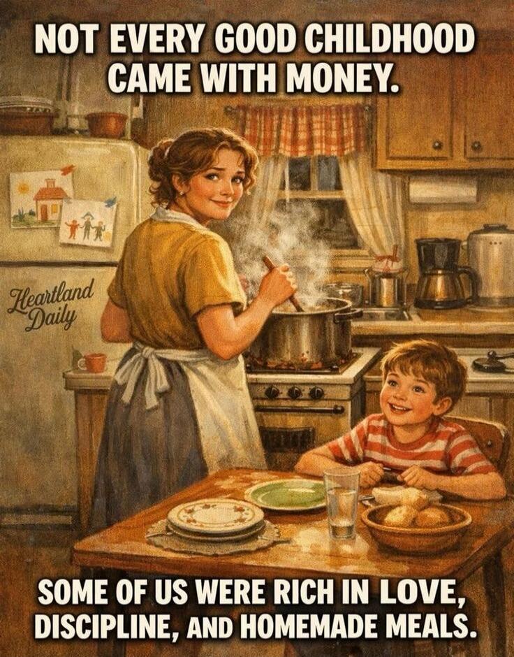 NOT EVERY GOOD CHILDHOOD CAME WITH MONEY.
SOME OF US WERE RICH IN LOVE, DISCIPLINE, AND HOMEMADE MEALS.