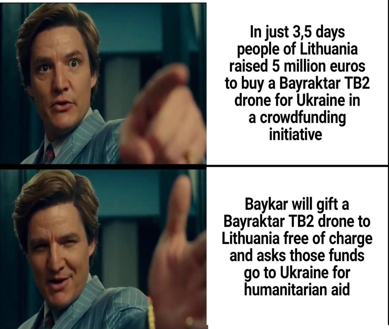 In just 35 days people of Lithuania raised 5 million euros to buy a Bayraktar TB2 drone for Ukraine in a crowdfunding initiative Baykar will gift a Bayraktar TB2 drone to Lithuania free of charge and asks those funds go to Ukraine for humanitarian aid