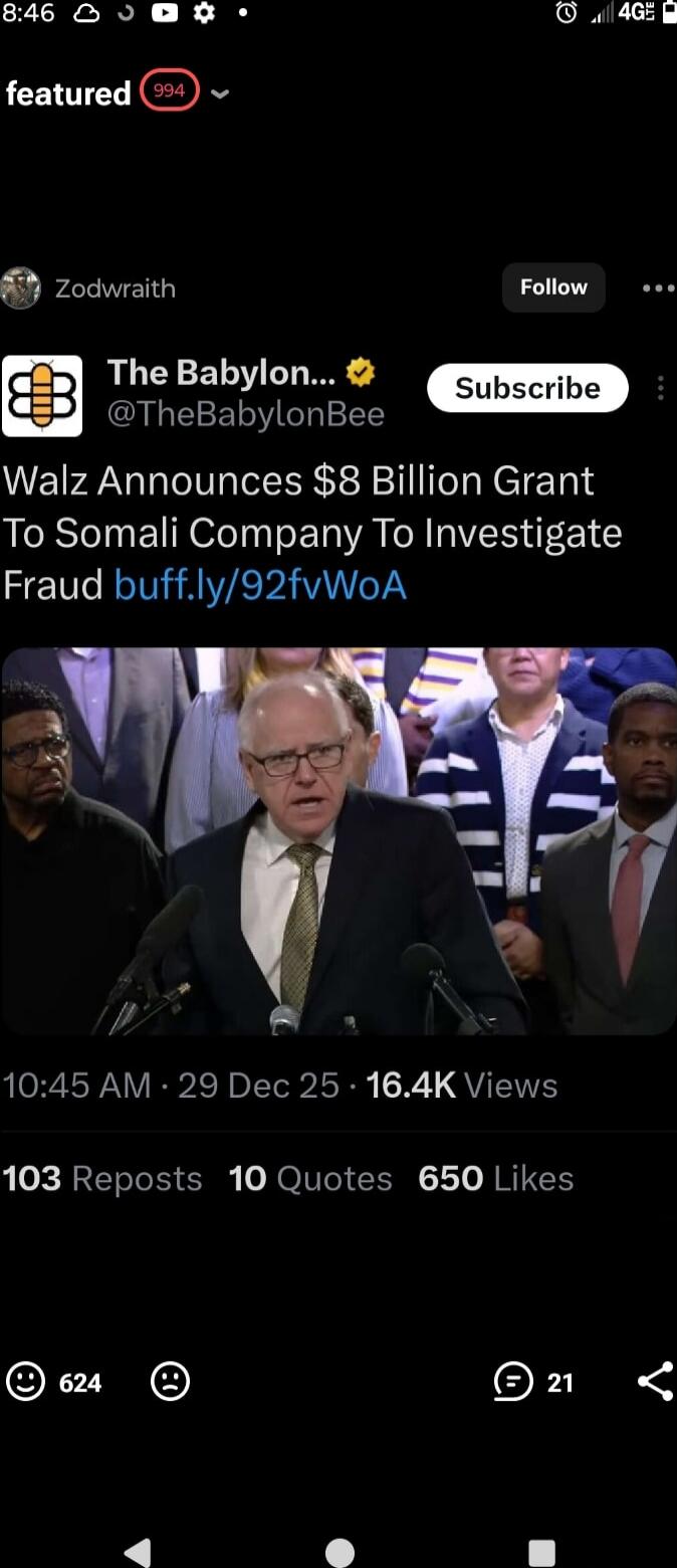 Walz Announces $8 Billion Grant To Somali Company To Investigate Fraud buff.ly/92fvWoA