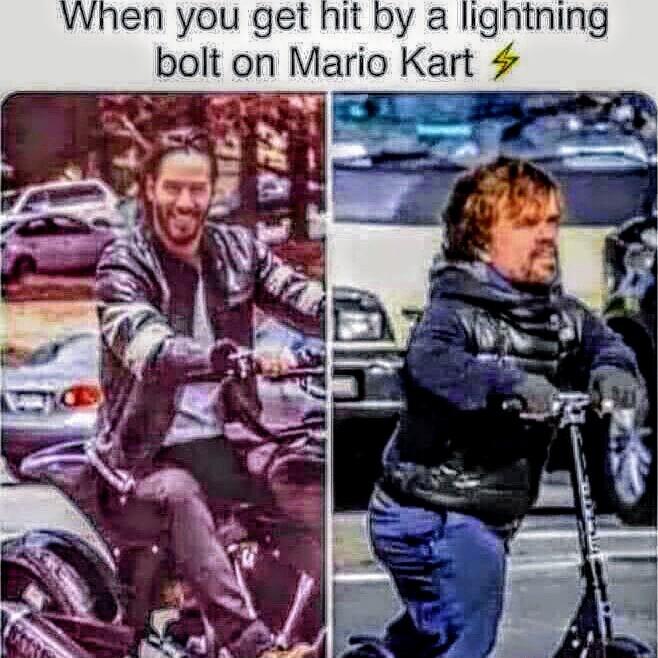 When you get hit by a lightning bolt on Mario Kart AU