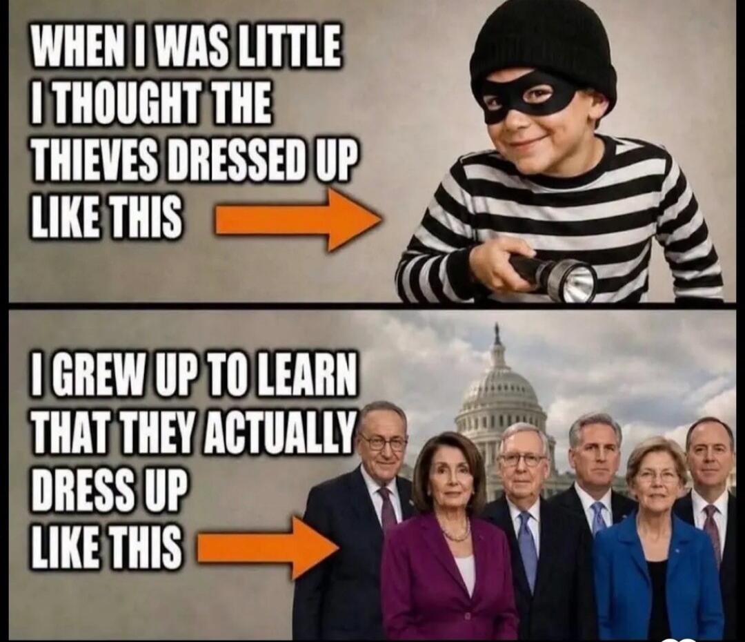 WHEN I WAS LITTLE I THOUGHT THE THIEVES DRESSED UP LIKE THIS. I GREW UP TO LEARN THAT THEY ACTUALLY DRESS UP LIKE THIS.