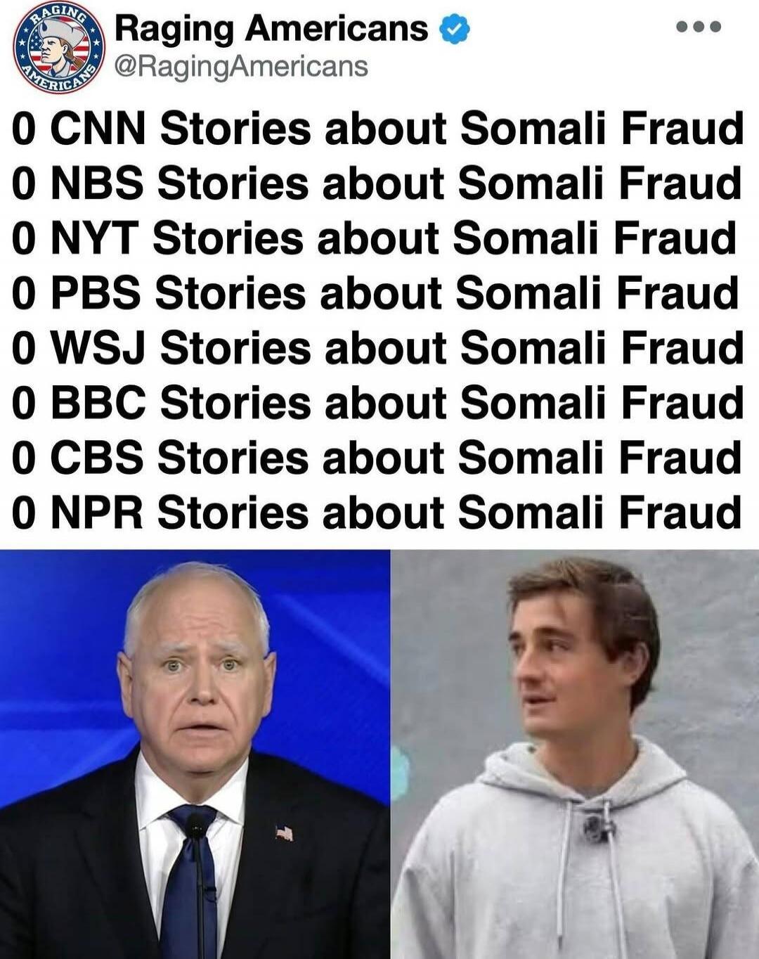 0 CNN Stories about Somali Fraud
0 NBS Stories about Somali Fraud
0 NYT Stories about Somali Fraud
0 PBS Stories about Somali Fraud
0 WSJ Stories about Somali Fraud
0 CBS Stories about Somali Fraud
0 NPR Stories about Somali Fraud
