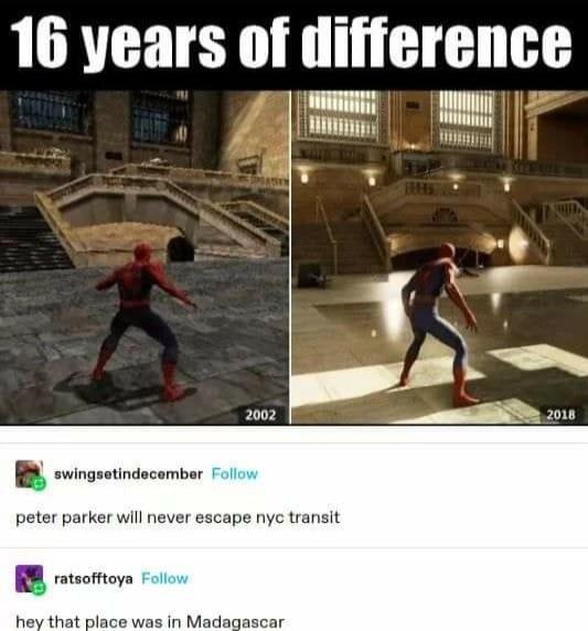 16 years of difference G g LT Wiy swingsetindecember peter parker will never escape nyc transit m ratsofftoya