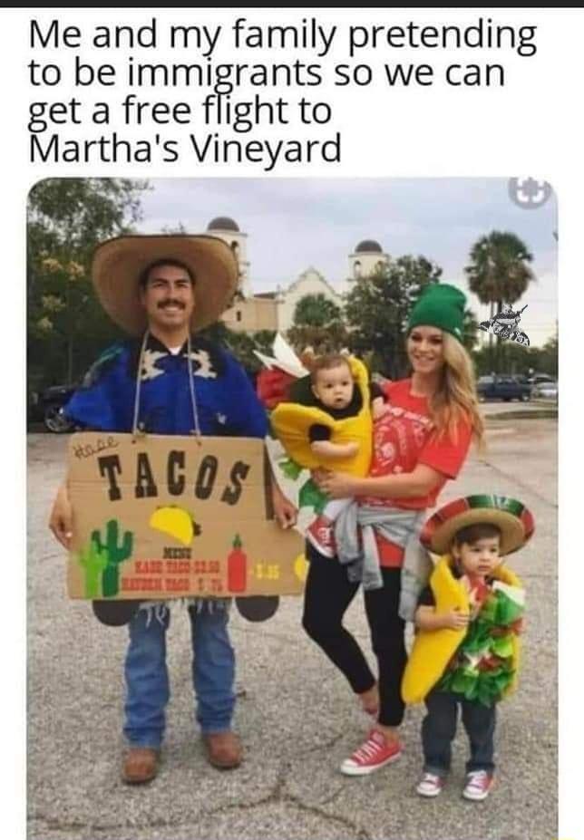 Me and my family pretending to be immigrants so we can get a free flight to Marthas Vineyard