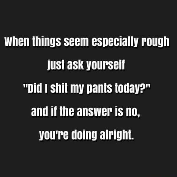 When things seem especially rough just ask yourself Did I shit my pants loday and if the answer is no youre doing alright