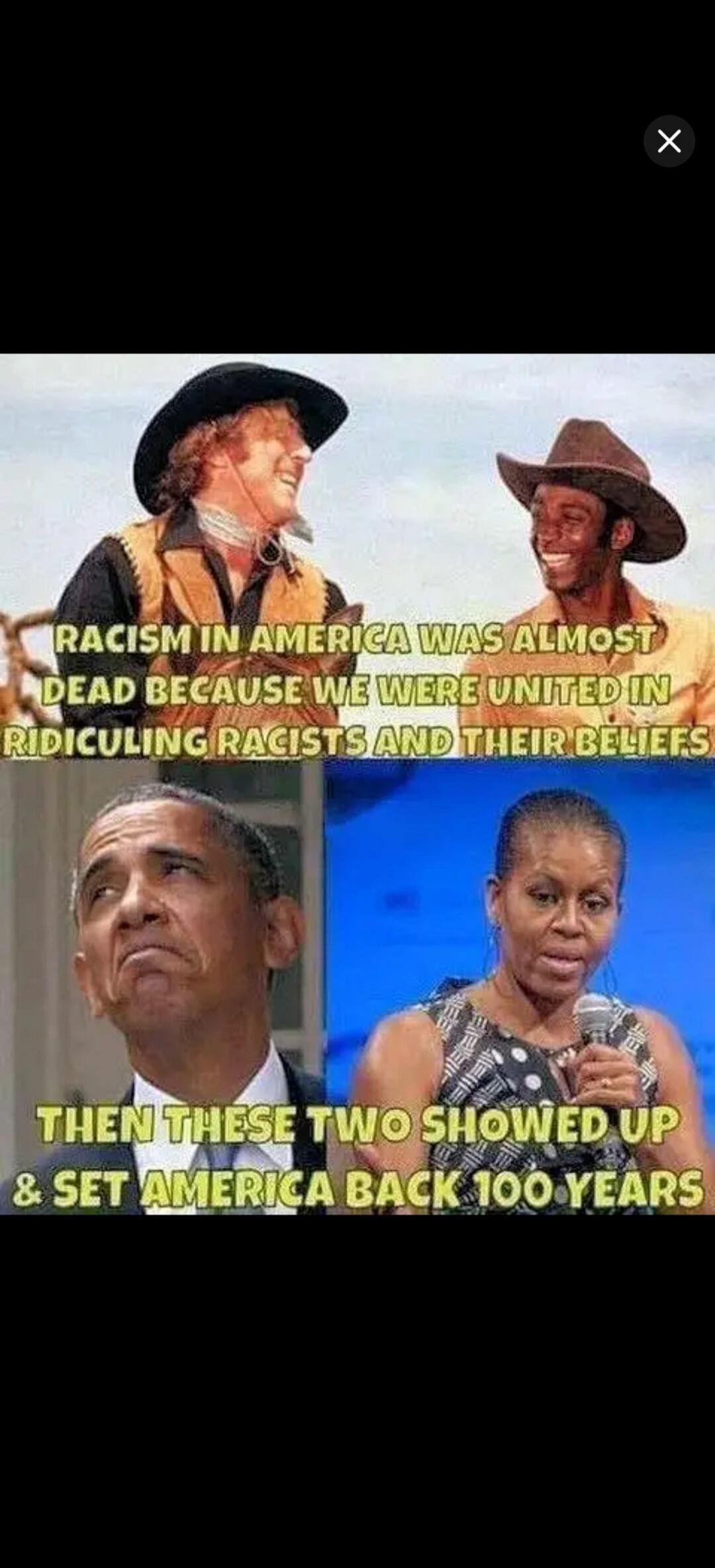 RACISM IN AMERICA WAS ALMOST DEAD BECAUSE WE WERE UNITED IN RIDICULING RACISTS AND THEIR BELIEFS THEN THESE TWO SHOWED UP & SET AMERICA BACK 100 YEARS