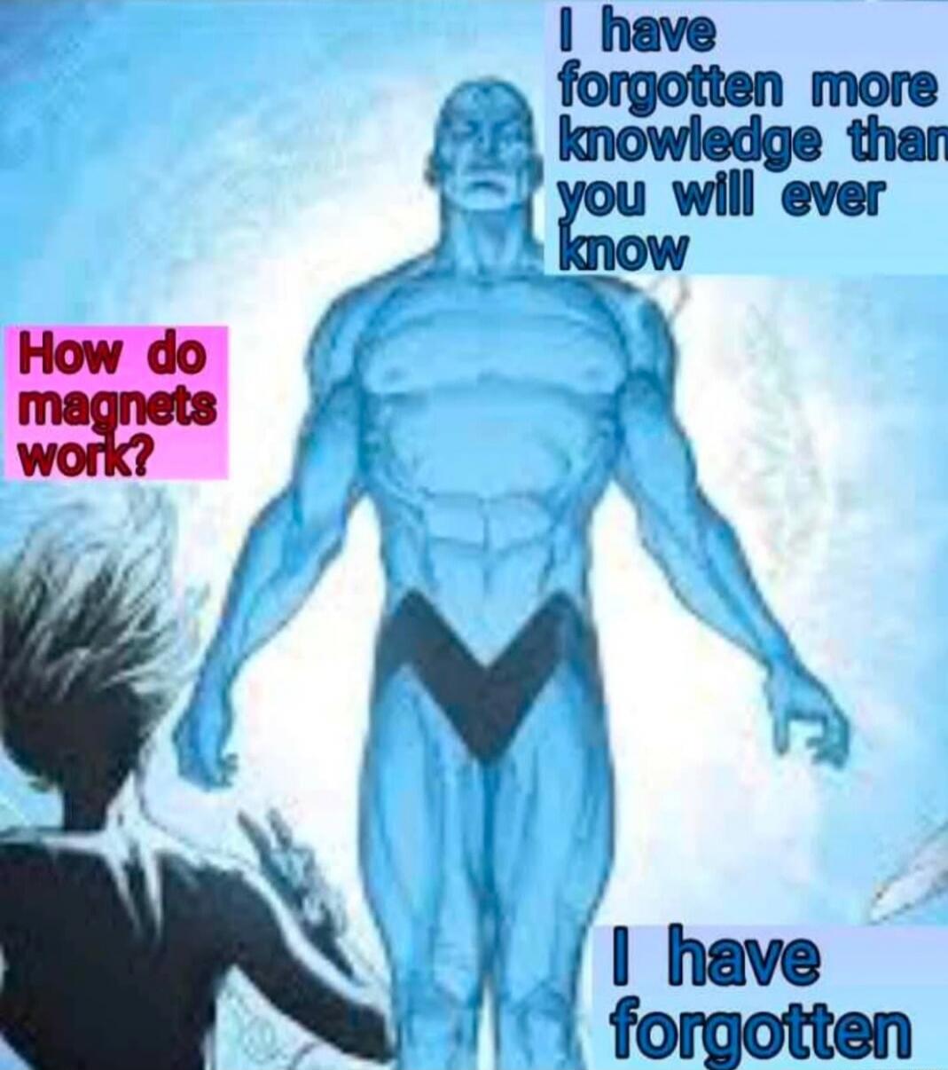 I have forgotten more knowledge than you will ever know. How do magnets work? I have forgotten.