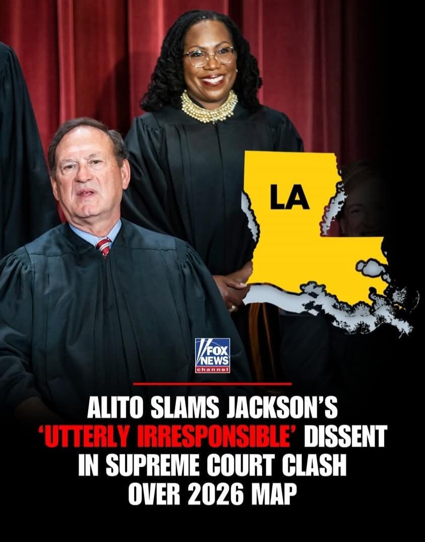 FOX NEWS channel LA ALITO SLAMS JACKSON'S 'UTTERLY IRRESPONSIBLE' DISSENT IN SUPREME COURT CLASH OVER 2026 MAP