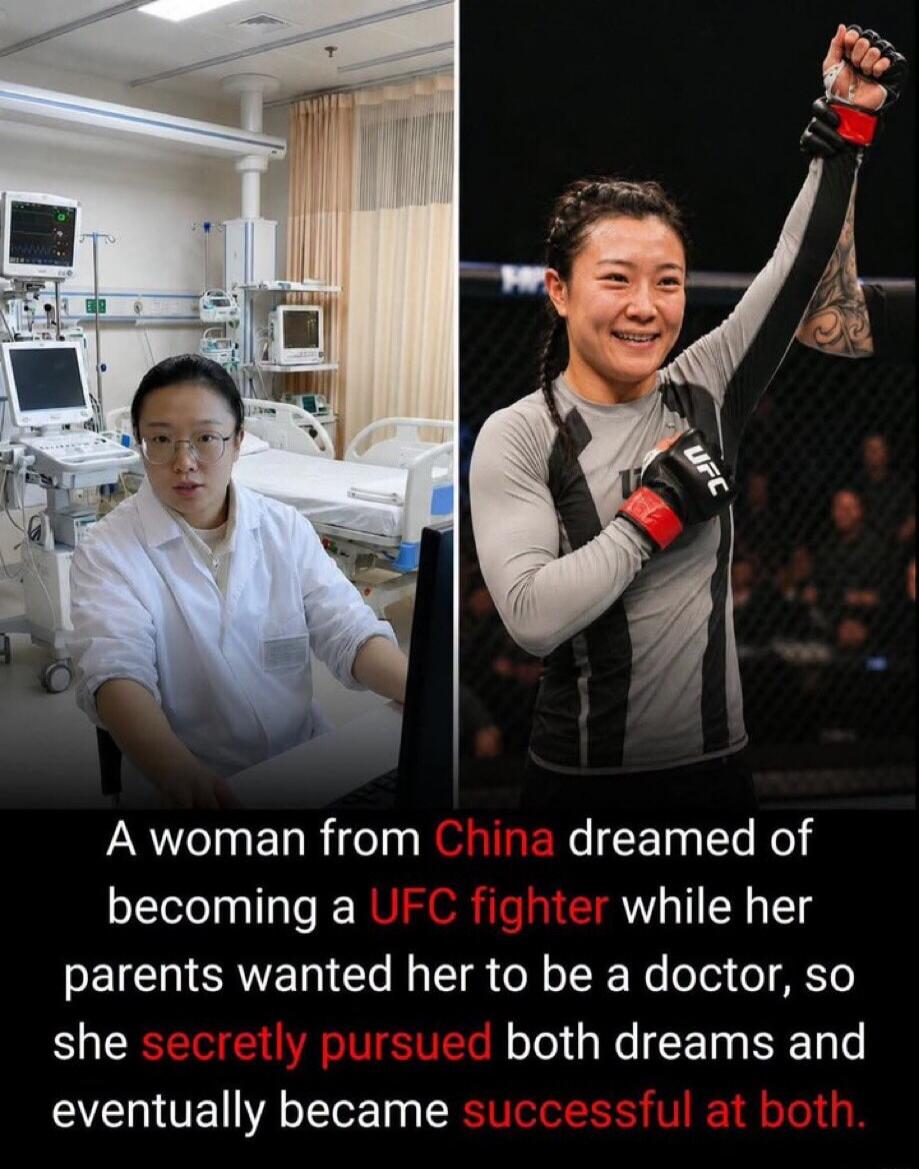 A woman from China dreamed of becoming a UFC fighter while her parents wanted her to be a doctor, so she secretly pursued both dreams and eventually became successful at both.