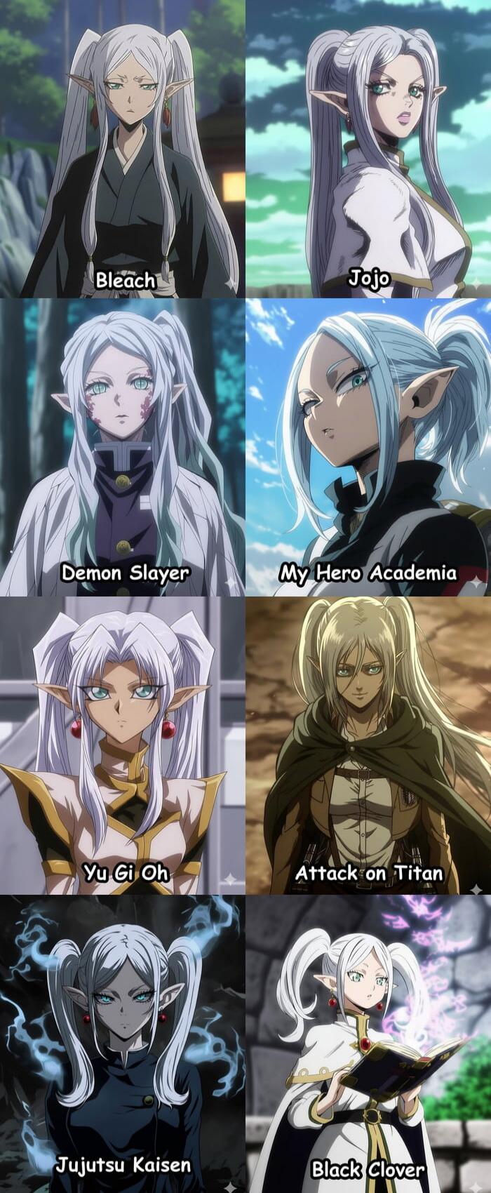 Bleach, Jojo, Demon Slayer, My Hero Academia, Yu Gi Oh, Attack on Titan, Jujutsu Kaisen, Black Clover