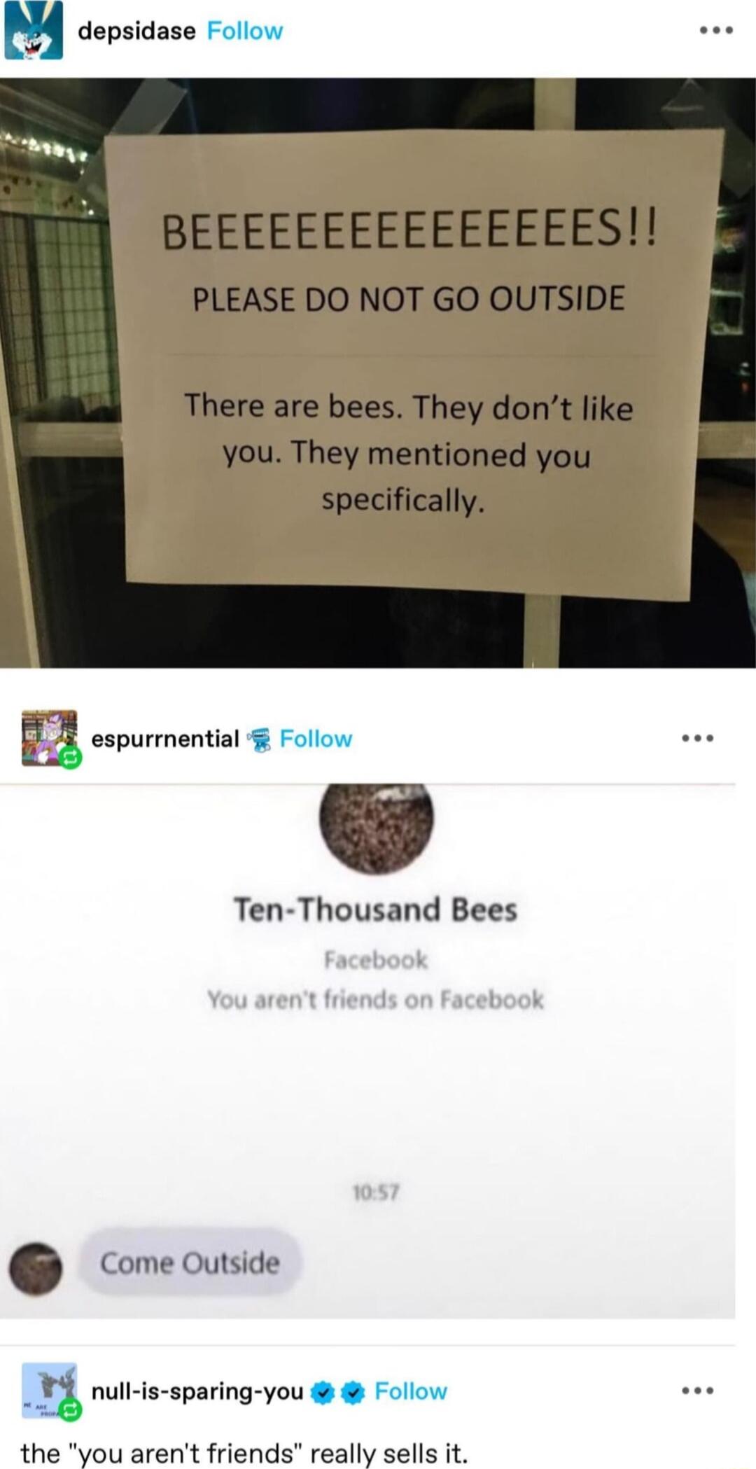 B espurmential Ten Thousand Bees Come Outside null is lplingyou v the you arent friends really sells it