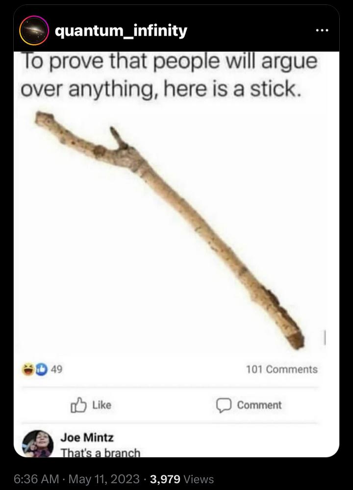 CUELOT LT o prove that people will argue over anything here is a stick x