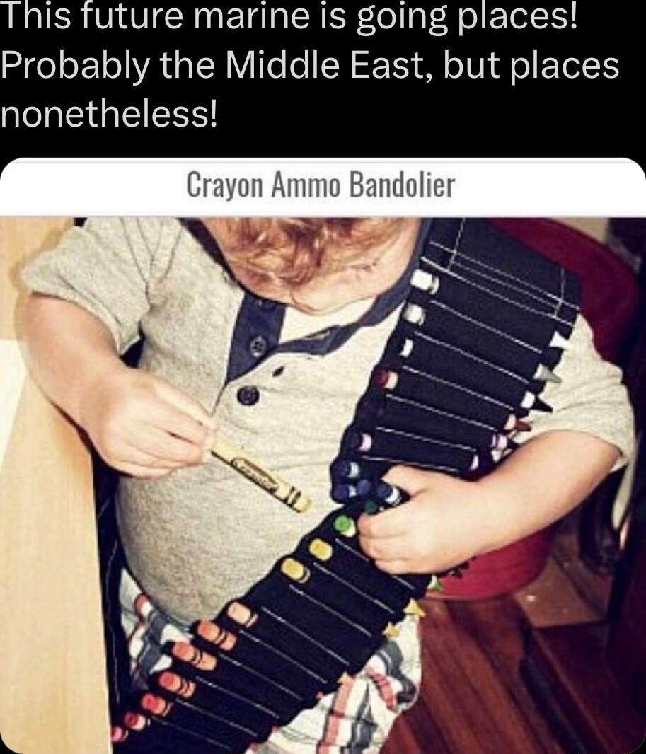 This future marine is going places Probably the Middle East but places nonetheless on Ammo Bandolier