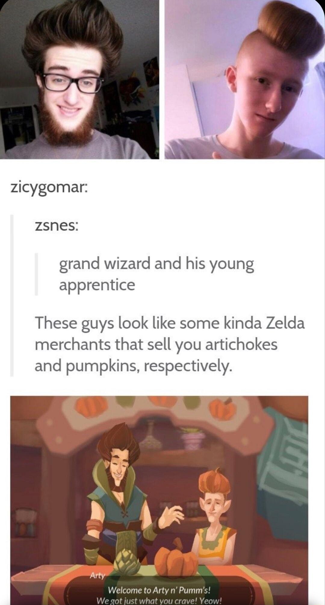 zicygomar zsnes grand wizard and his young apprentice These guys look like some kinda Zelda merchants that sell you artichokes and pumpkins respectively
