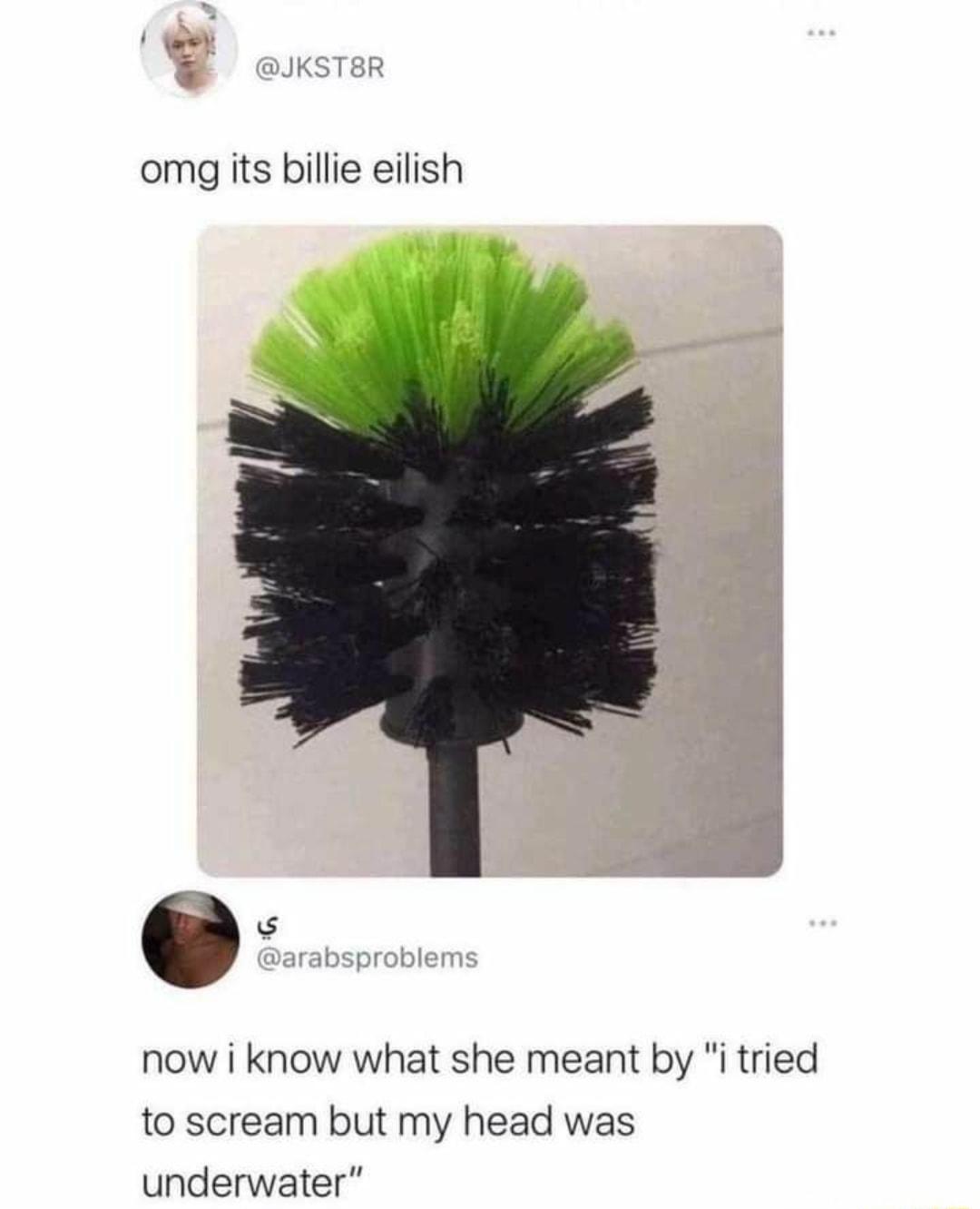 I JKST8R omg its billie eilish S arabsproblems now i know what she meant by i tried to scream but my head was underwater
