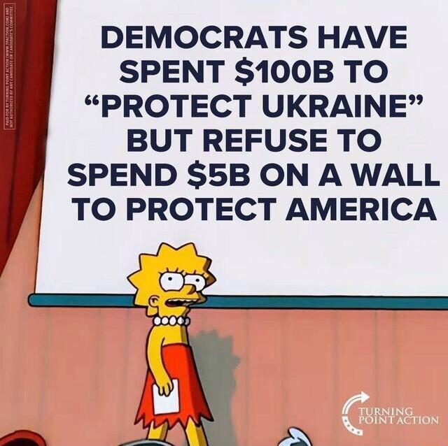 DEMOCRATS HAVE SPENT 100B TO PROTECT UKRAINE BUT REFUSE TO SPEND 5B ON A WALL TO PROTECT AMERICA
